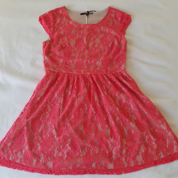 SWEETRAIN L56293 PINK/ORANGE LACE MINI DRESS - Picture 10 of 16